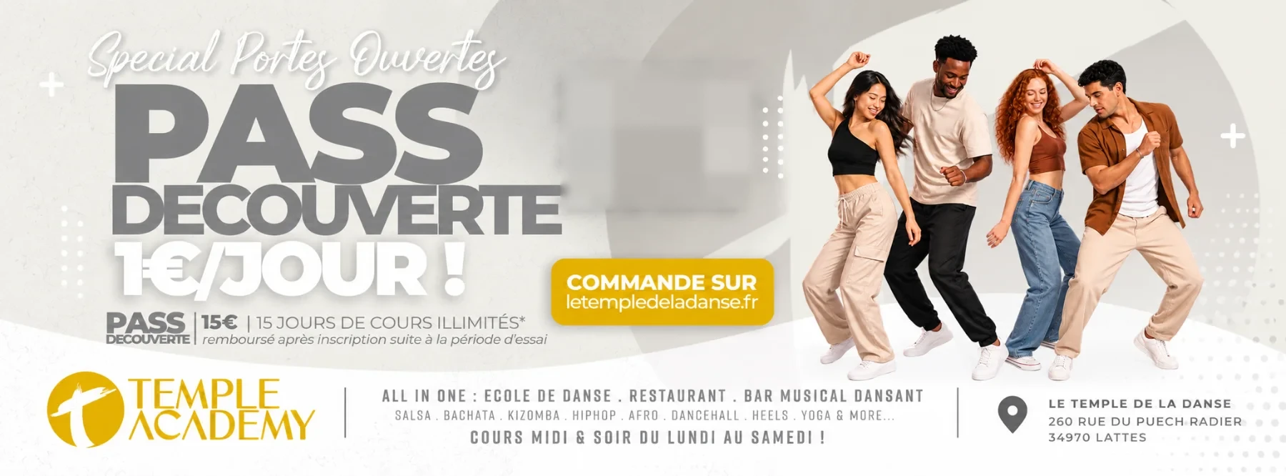 Pass Découverte au Temple de la Danse à Lattes : 15 jours de cours illimités pour 15 €, soit 1 € par jour