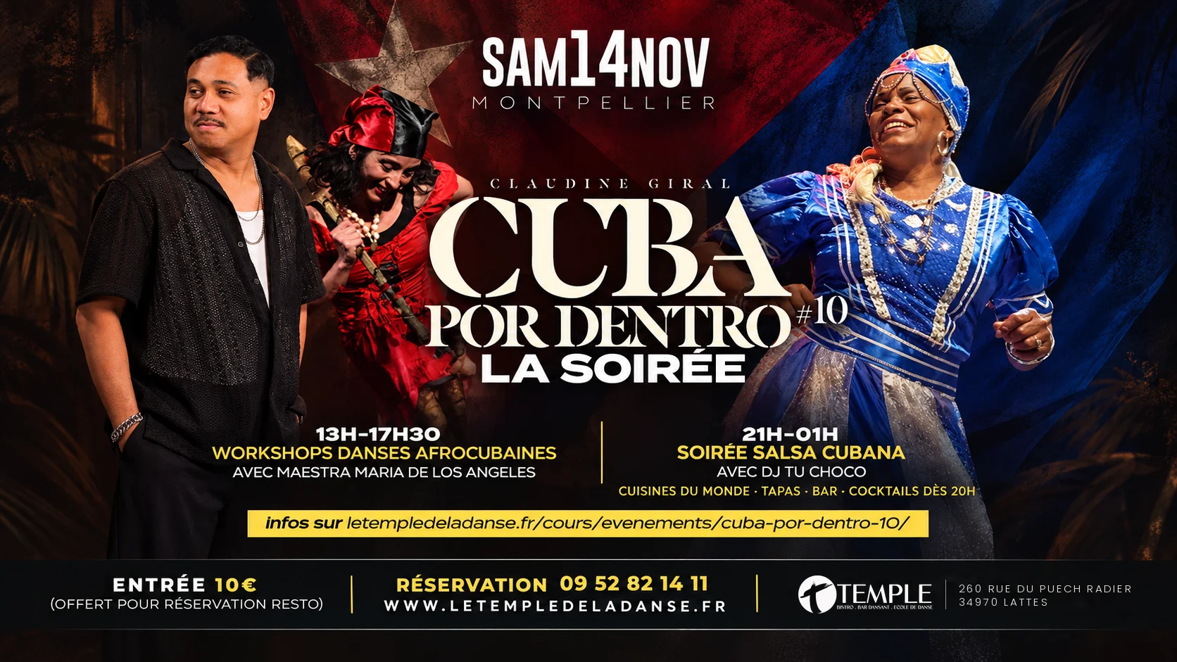 Cuba Por Dentro #10, la soirée du samedi 14 novembre : Soirée Salsa Cubana de 21h à 1h avec DJ Tu Choco, entrée 10 € offerte avec une réservation au restaurant