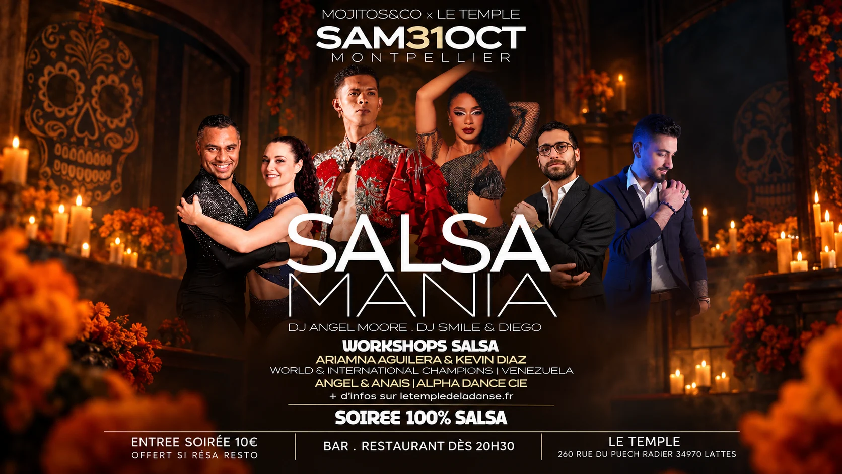 Salsa Mania, samedi 31 octobre au Temple : workshops salsa avec Ariamna Aguilera et Kevin Diaz, Angel et Anaïs, puis soirée 100 % salsa avec DJ Angel Moore, DJ Smile et Diego